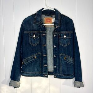 Levi’s Junior Blue Denim Jacket Kid’s Size Large Button Up Cinching Staple